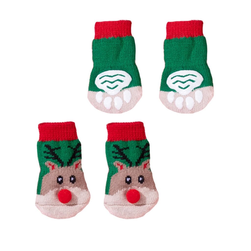 Fcnjsao 2 Pair Dog Shoes Protective Feet Covers Christmas Themed for Pet Indoor Use Outdoor Dog Feet Covers Protective Socks