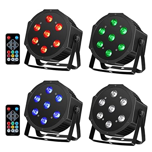 4 Pack Stage Light, 70W 7LEDs RGBW Par Lights with Remote Control, Sound Activated Par Can Lights Compatible with DMX, Par Lighting for DJ Wedding Church Party Birthday Stage Lighting
