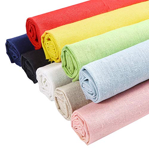 Caydo 9 Pieces Linen Fabric for Embroidery, Upholstery Flower Pot Decoration and Tablecloth, 9 Colors, 19.6 by 19.6 Inch