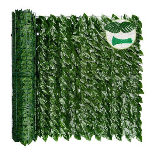 LEIVESTE Siepe Finta per Recinzione, Siepe Artificiale per Balconi da Esterno, Rete Pannelli Decorativi per Giardino, Privacy e Ombreggiatura 40 fascetti verdi omaggio (Lauro, 1.5 x 3 Mt)