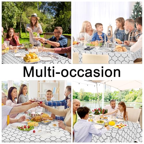 Image of Smiry Rectangle Table Cloth, Flannel Backed Vinyl Tablecloth, 60 inchx102 inch | Waterproof Plastic Tablecloths, Wipeable Table Cover for Dining, Indoor and Outdoor (White)