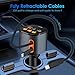 Retractable Car Charger,5 in 1 Fast Cars Phone Charger 90W,Bluetooth 5.3 FM Transmitter Adapter,Handsfree Call,2 Retractable Cables and USB Chargers for iPhone17/16 15/14/13