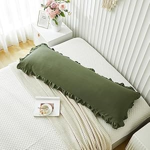 Olive Green Body Pillow Cover 20x54inches Long Pillowcase Ruffled Pillowcases Shabby Chic Ruffled Fringe Decor Body Ruffled Pillow Sham Cute Pillowcase 1 Body Olive Green