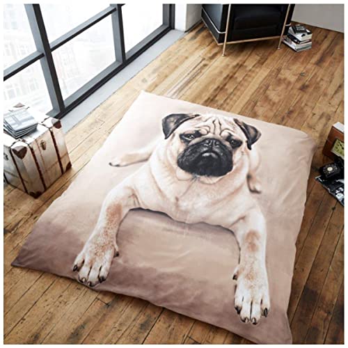 Manta de Lana y Pelo sintético de Gaveno Cavailia, Supersuave, diseño de Oso en 3D, poliéster, Brown Pug Dog, 200x240 Cm Cover