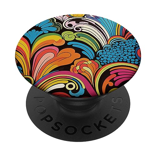 Retro 70's Psychedelic PopSockets Swappable PopGrip, Black