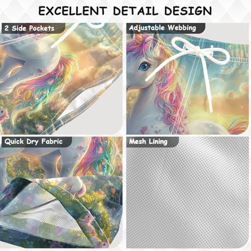 Pigsaly Boys Swim Trunks Unicorn Rainbow Colored Florals Boys Board Shorts Swimsuit Swimwear Summer Bathing Suit 3T3
