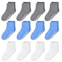 ELUTONG Toddler Non Slip Socks 12 Pairs Boys Girls Anti Skid Socks Grip Socks for 1-10 Years Kids Children