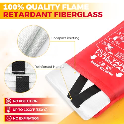 Fire Blankets Emergency for Home, 40” x 40” Fire Blankets to Smother a Kitchen Fire, 1 Set Emergency Fire Blanket for House Camping Car Office Warehouse Stove Fireplace Emergency Survival Safety