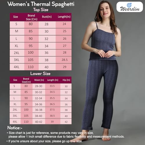 Image of Wearslim Women's Cotton Quilted Winter Lightweight Thermal Underwear, Long Johns Bottom and Spaghetti Set with Fleece Lined Soft Warmer