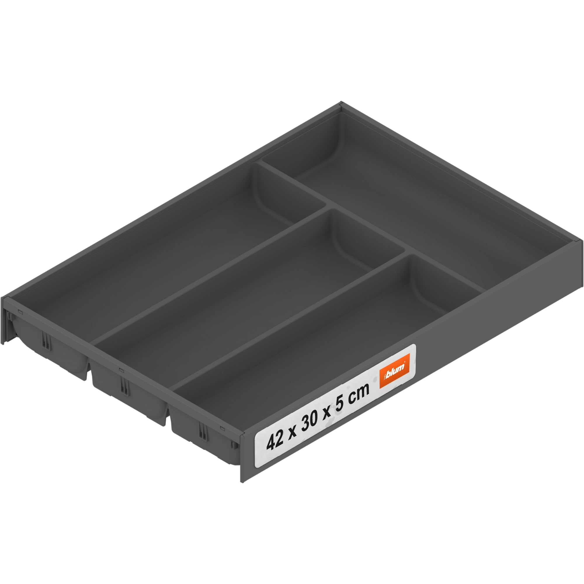 Blum Orion Grey Ambia-Line Cutlery Tray With Soft-Touch | Premium Drawer Organiser For Modern Kitchen Drawer & Cabinet | Protects, Sorts & Organises Cutlery And Kitchen Utensils | 42×30×5 Cm |