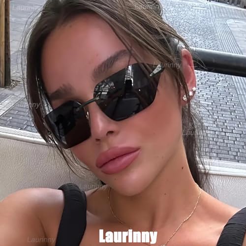 Retro Punk Sunglasses for Big Heads Men Women, Rimless Wrap Around Fashion Shades for Men Shield Sunglasses2