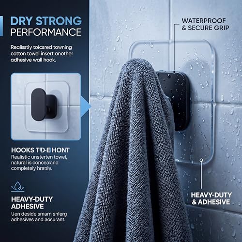 Image of ELMVIA Self Adhesive Hooks /Wall Hangings Hook /Waterproof Hooks for Wall Without Drilling Heavy Duty Bathroom Kitchen Towel Wall Hooks for Hanging Strong Coat (4, Black Nail Hook)