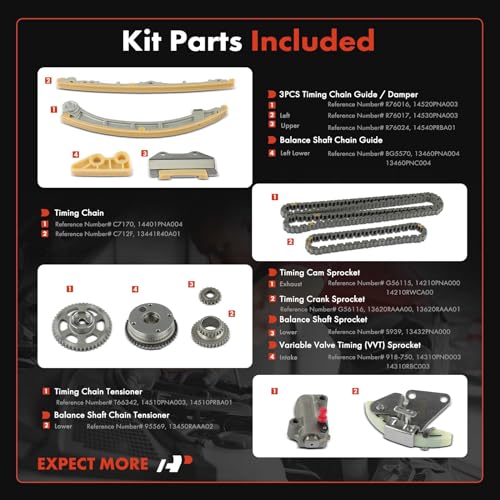 A-Premium Engine Timing Chain Kit W/VVT Sprocket Compatible with Honda & Acura - Civic 2002-2005, RSX 2002-2006 - 2.0L, Replace# 13620RAAA01 by A-Premium - Image 2