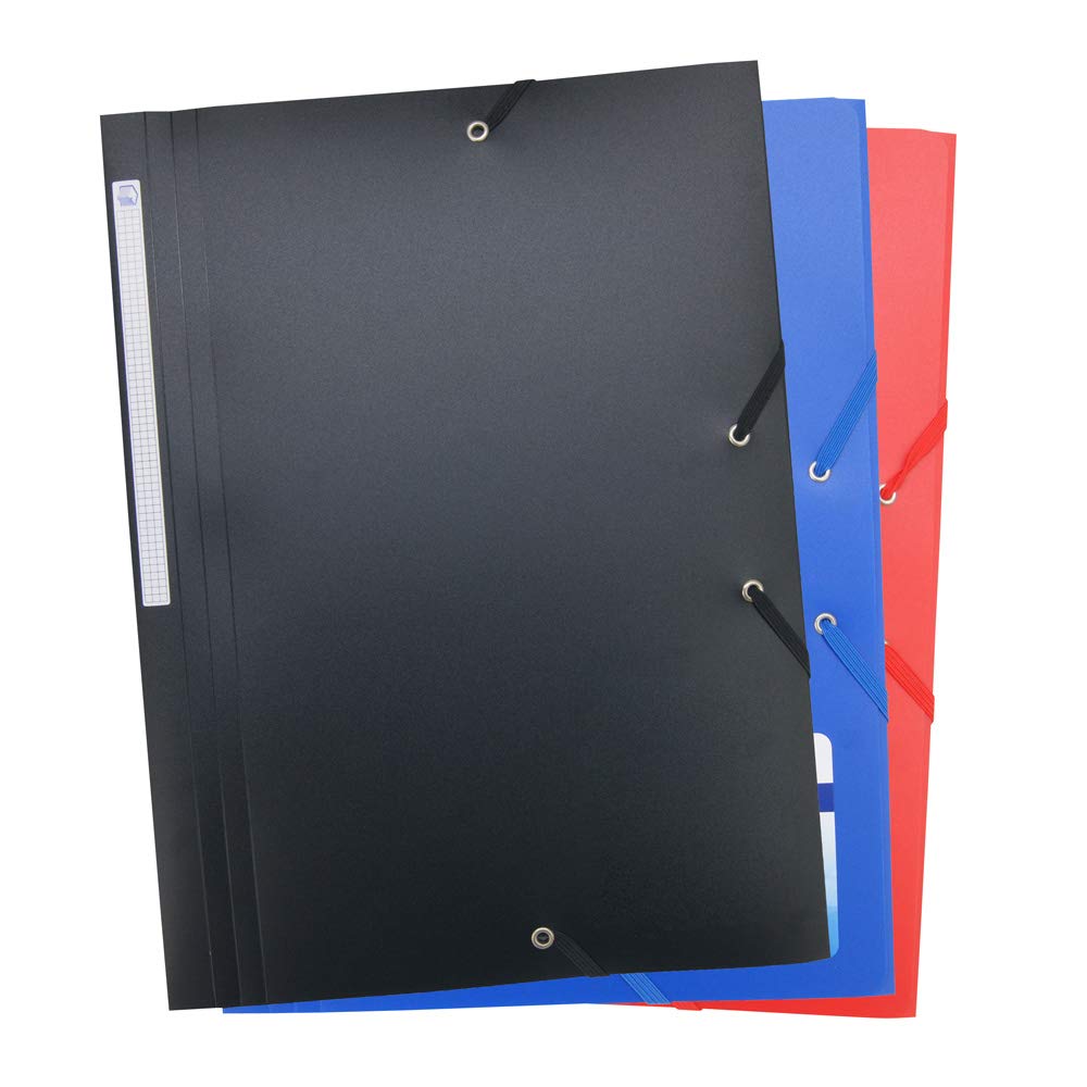 Waytex Pack of 3 Elastic Folders 3 Flaps Polypropylene 4.5/10 Soft and Opaque A4 - Assorted Colours 931456