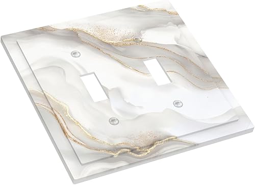 Miniatura 3 de Cubierta de interruptor de luz de palanca doble de mármol de oro blanco de 2 bandas, cubierta de pared decorativa, enchufes eléctricos, placa