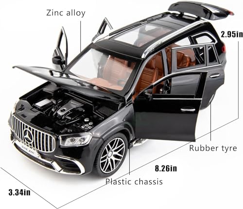 Image of ARNIYAVALA 1 /24 Mercedes Benz GLS63 AMG Model Car,Zinc Alloy Diecast Toy Car Pull Back with Light and Sound Toy Vehicle Door Can Be Opened (Black)