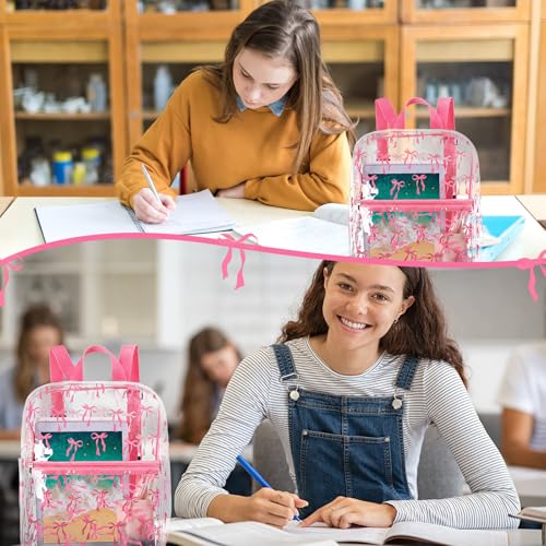 Image of Aliceset Coquette Pink Bow Backpack Stadium Approved 12x6x12 Small Water Proof Pink Clear Backpack for Back to School Women Stadium Events Concert Work Sport Event Travel