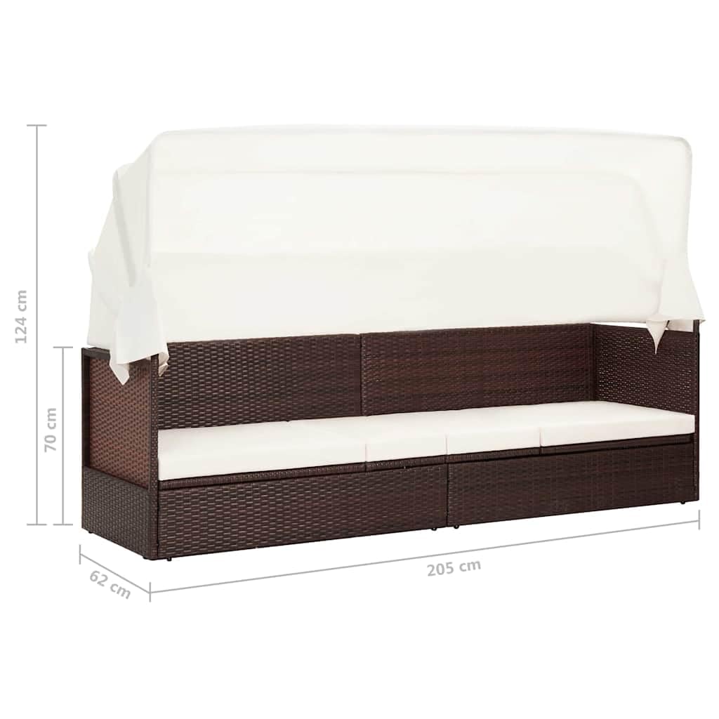 Divano da giardino con tettuccio parasole, in rattan sintetico, resistente alle intemperie, 205 x 62 x 124 cm, con cuscino rimovibile, ideale per terrazza, giardino, piscina e relax all'aperto