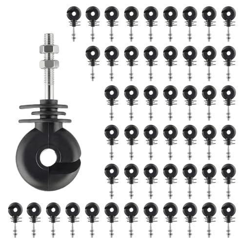 FENSMILE 50 Stück Weidezaun Isolatoren Ringisolator M6 Metrisch mit Muttern Isolator für Holzpfähle Seil Weidezaun & Elektrozaun Gesamtlänge 93mm