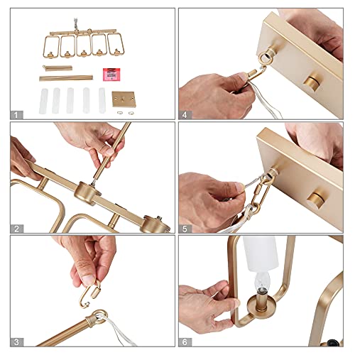 Phosant Lighting Gold Chandelier, Modern 5 Lights Metal Dining Room Light, Linear Island Lights For Kitchen In Dark Golden Finish With Adjustable Frames, 29.5" #TOP5