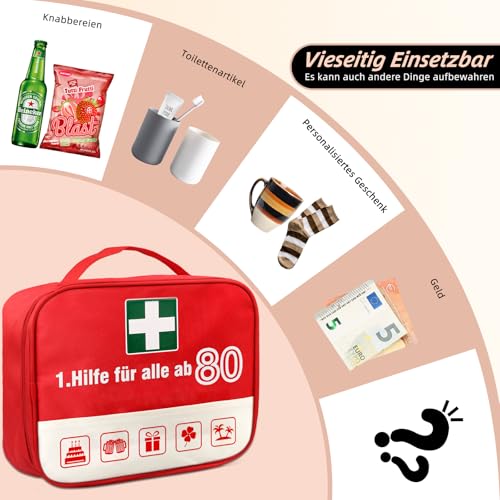 TUZELIYA Originelle 80 Geburtstag Geschenk Männer & Frauen - Lustige 1. Hilfe Tasche zum 80. Geburtstag - 80.Geldgeschenke Geburtstag - Personalisierbares Geschenk