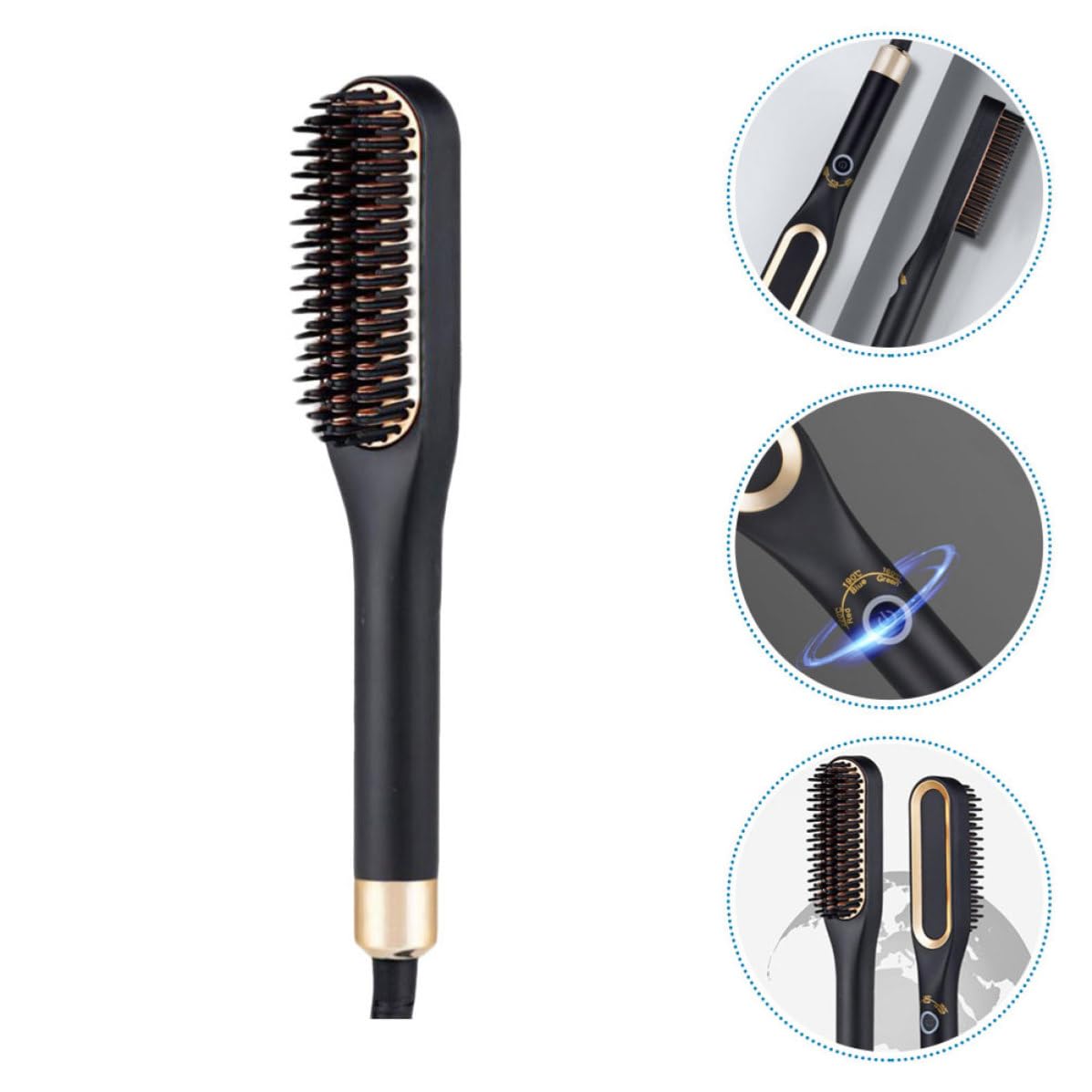 Cepillo Peine Alisador Negro para Vello Facial y Cabello Fino Control de Temperatura Preciso y 3 Ajustes de Calor para Moldear y Peinar Fácilmente
