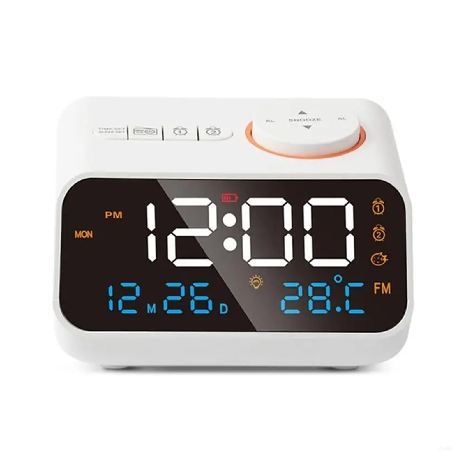 POAHNCU Alarm Clock, Bedside Clock Radio Temperature Humidity Display Infinitely Alarm,for Heavy Sleeper(White)