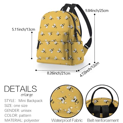 Image of Deanfun Mini Backpack for Women - Cute Bee Print Small Backpack Purse with Ample Storage and Double Zippers Waterproof Shoulder Straps 3D Graphic MNSB-312