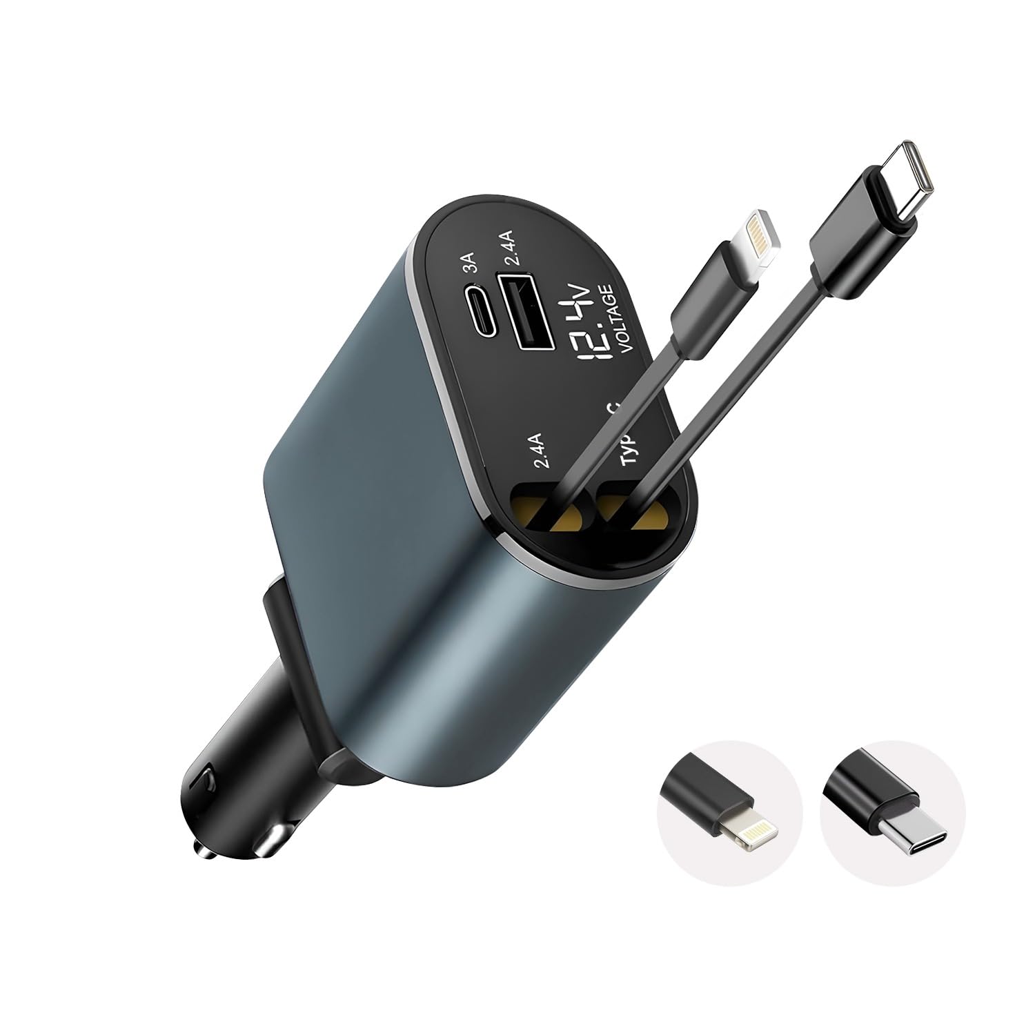Prolet® 120W 4 in 1 Car Charger with 2 Retractable Cable (Type C & iPhone), 1 USB & 1 Type C Port- Universal Car Charger Compatible with All Android & iPhone Series 17/16/ 15/14/ 13/12/ 11-image-23