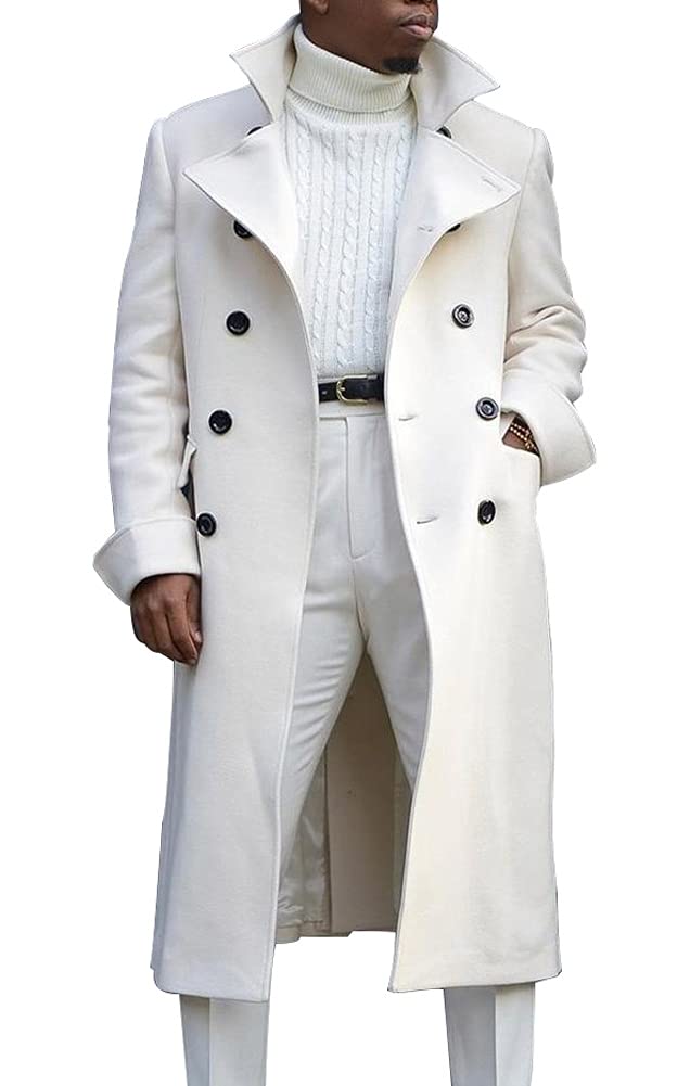 chouyatou Men's British Style Double Breasted Heavyweight Mid Long Wool Pea Coat-picture-13