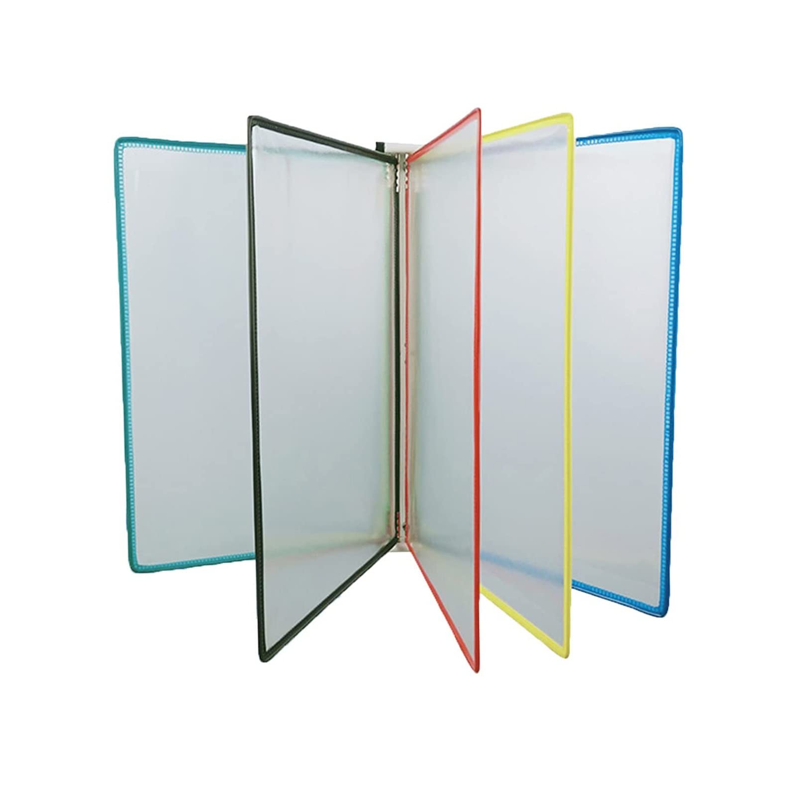 MEYINGOU 5 Double-Sided Panels Wall-Mounted File Holder, A4 Folder Poster Flip Book Display, PVC+Metal Transparent Page Display Stand, L23* H33cm(Varicolored)