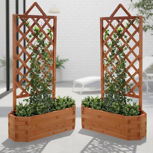 Melko Rankgitter 2er Set aus Fichtenholz – Pflanzkübel mit Spalier, 86x38x150 cm, Hellbraun, Sichtschutz & Deko für Balkon Terrasse Garten, für Rosen Clematis Efeu, wetterfest & leicht montierbar