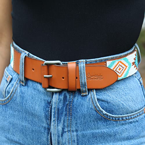 Sambboho- Handmade Aztec Women's Full Grain Leather Hand stitched Belt - Versatile & Durable Belts for any Occasion4