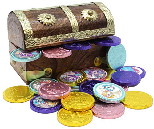 Chocolate Coins Filled Treasure Chest Box Unicorn Belgium Chocolate Coin by Well Pack