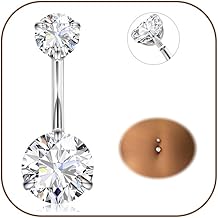 Diamday Piercing Nombril G23 Titane Piercing Nombril Barres 14G CZ Incrusté Piercing Ventre Anneaux Inverse Nombril Barbell Long Ventre Barres Piercing Nombril Anneau pour Femme 8/10/12/14/16mm