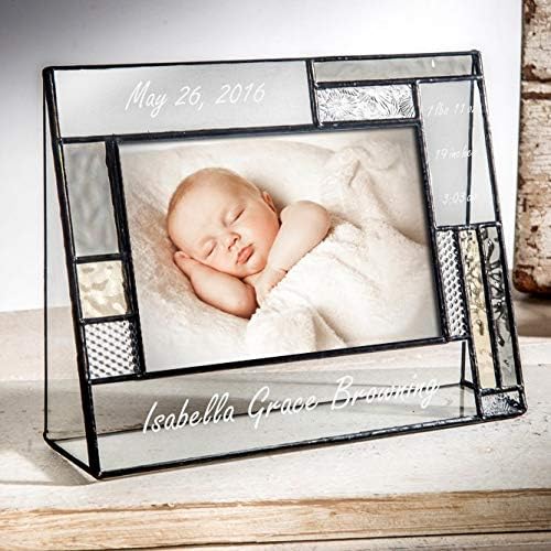 Miniatura 2 de Marco de fotos personalizado para bebé, vidrio grabado gris y amarillo, 4 x 6 pulgadas, decoración de cuarto de bebé, niña o niño recién nacido J