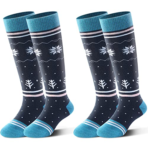 HIGHCAMP Meias infantis de esqui, neve, 2 pares para snowboard, patinação, esqui, meninos e meninas,