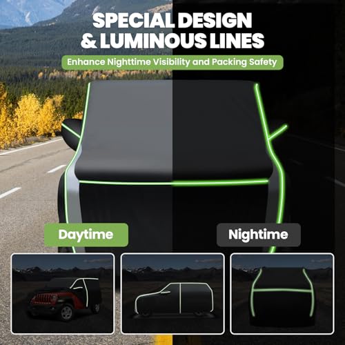 Image of Cartist 420d Car Cover Fits for Jeep Wrangler 4 Door JK JL 2006-2026, All Weather Car Covers for Wrangler Accessories, 100% Waterproof, Door Zipper, Night Reflective Strips, UV Rain Snow Protection