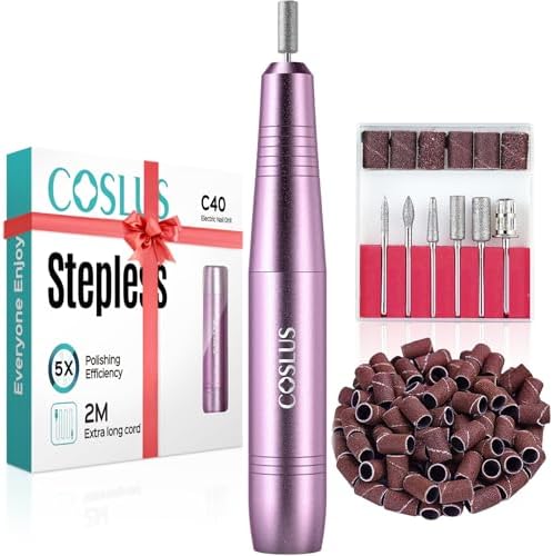 COSLUS C40 Electric Nail Drill File Professional: for Acrylic Gel Dip Powder Nails Portable Nail Machine Kit Manicure Pedicure Tools Polishing Set with Nail Drill Bits Sanding Bands