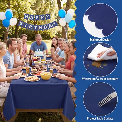 Image of NatNarr 3 Pcs Navy Blue Plastic Tablecloths, Scalloped Blue Table Cloth