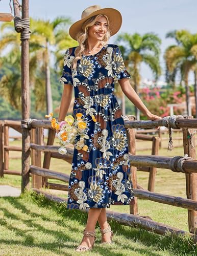 Image of Zeagoo Womens Summer Dresses 2026 Casual Midi Dress Flowy Sundress Ruffle Short Sleeve Tiered Dresses A Line Boho Dress