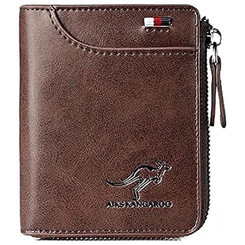 Aiks Kangaroo Wallets, Men Wallet Zipper Genuine Leather Purse, PU Stylish Soft Simple Design RFID Protected Wallet