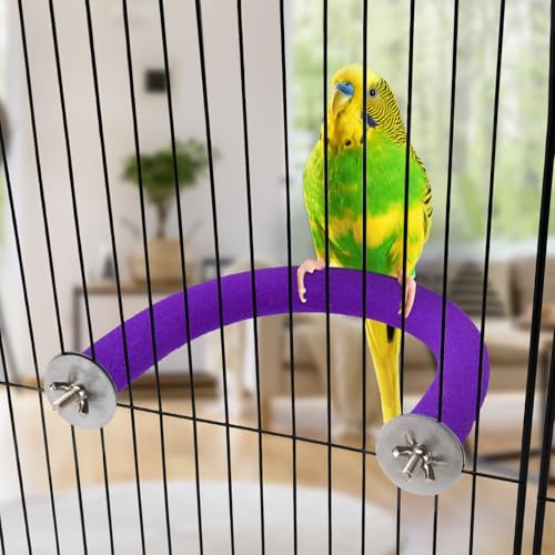 Image of RYPET Parrot Perch Rough-surfaced - Quartz Sands Bird Cage Perches for Medium to Large Bird, U Shape Purple Small
