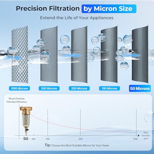 Image of iSpring WSP-50SL Reusable Whole House Spin Down Sediment Water Filter Softener, Includes Siliphos Helps Prevent Scale and Corrosion, 1 inch MNPT + 3 /4 inch FNPT, 50 Micron