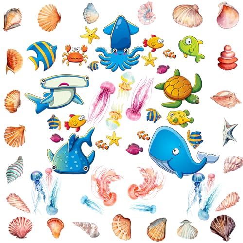 TSBSHum 18Pack Bathtub Non Slip Stickers,Guppy Grips Bath Stickers with 61 Ocean Animals That Kids Love,Large Size Adhesive Stickers for Bathtub,Shower Floor,Baby Bath Tub
