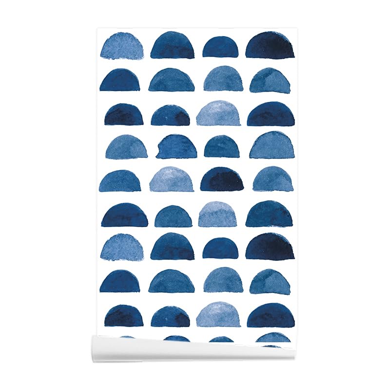 ANBILILA Self-Adhesive Wallpaper, Blue Watercolour Polka Dot Peel and Stick Contact Paper, 44.5x500CM Geometric Circles Removable Wallpaper Deco Film for Wall Sticker Living Room Bedroom Kitchen