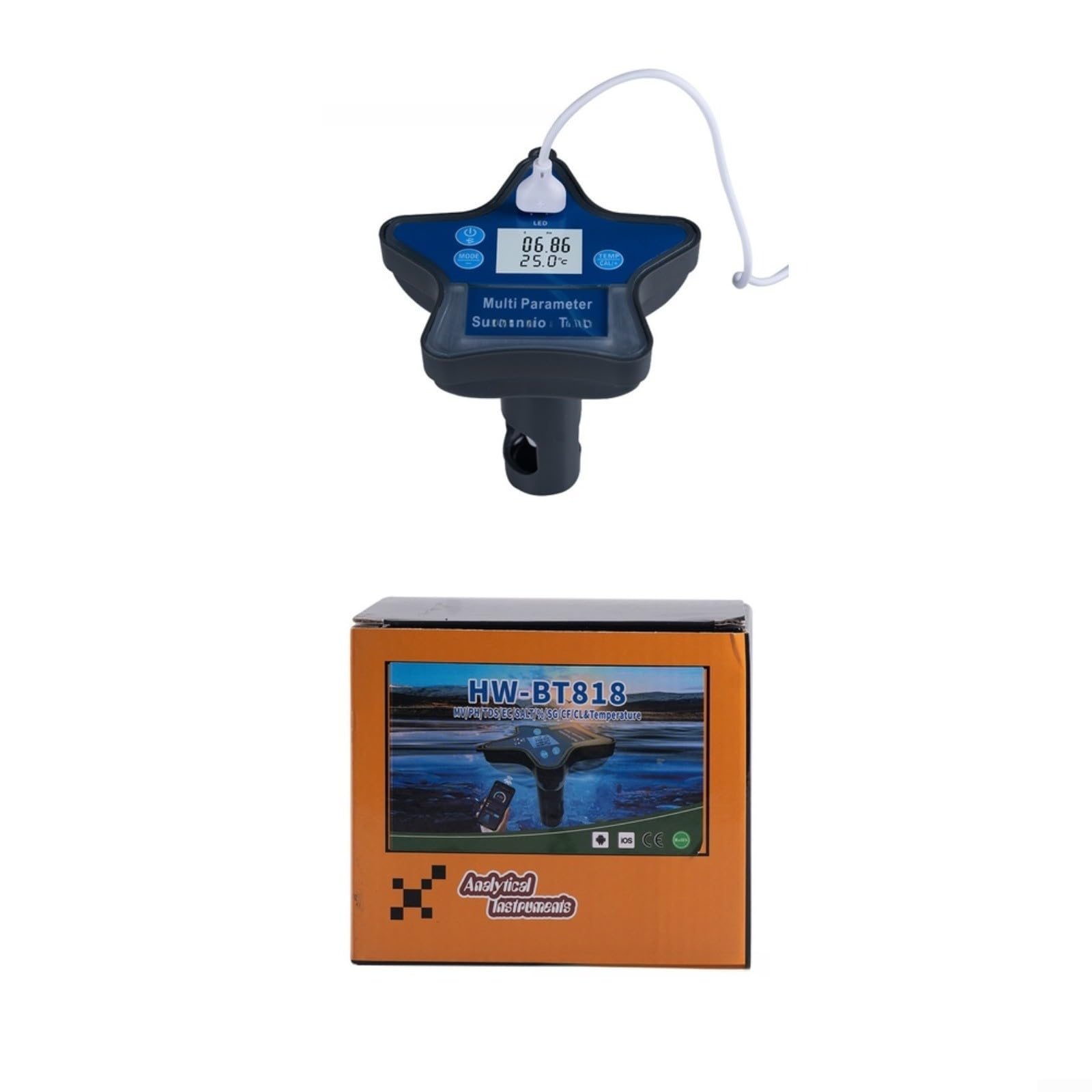 Probador inalámbrico de calidad del agua 9 en 1 para Tuya App Medidor de sal ORP pH con sensores de alta precisión, monitores de dispositivos azules recargables para piscina, acuario, laboratorio