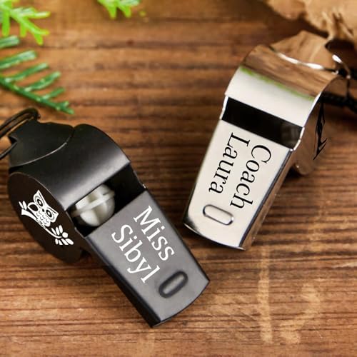 jfs Silbato personalizado, silbatos deportivos de acero inoxidable con nombre para entrenadores, árbitros y oficiales de profesores (1 unidad, 46 x 21 x 15 mm)