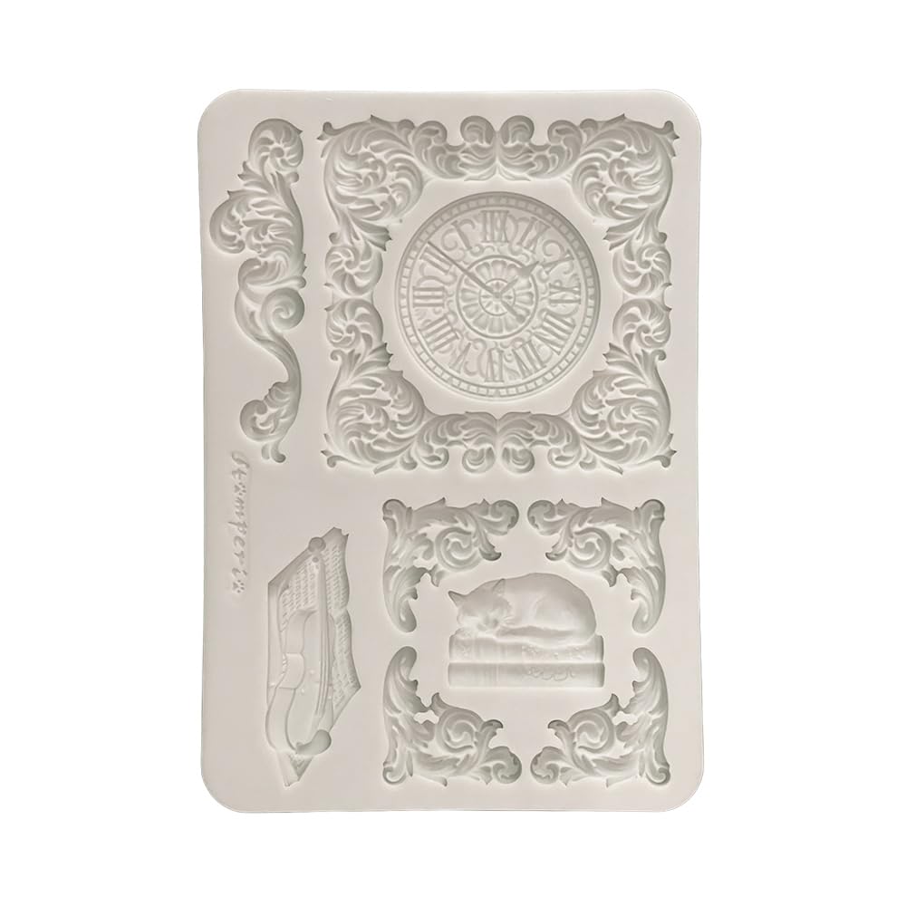 Stamperia A5 Silicone Mould - Symphony Clock & Cat KACMA614