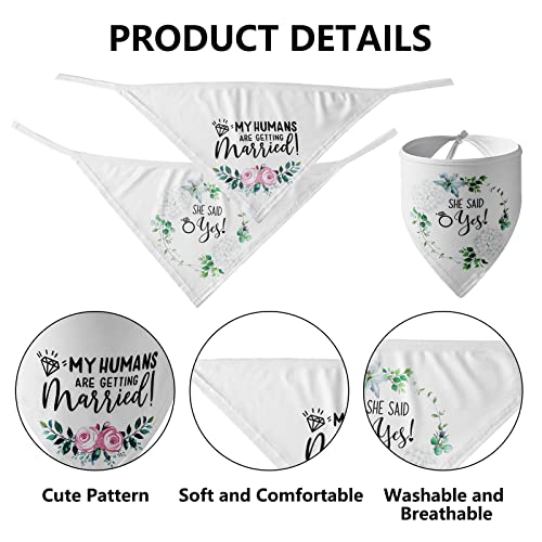 HACRAHO Hunde-Hochzeits-Bandana, 2 Stück Weiß My Humans Are Getting Married Dog Bandana She Said Yes Triangel-Hundebandana-Schal mit Blumenmuster für Hundeliebhaber-Geschenke